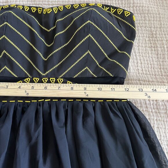 Rampage Dress Womens Small Black Yellow Beaded Strapless Fit Flare Studded Party - Picture 11 of 12